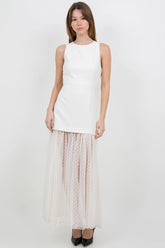 Mesh Polkda Dot Skirt Structured Woven Long Dress